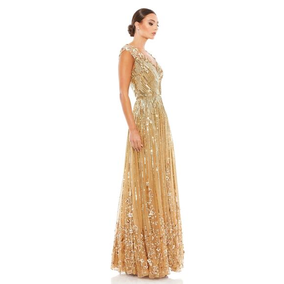 MAC DUGGAL 5223 Sequin & Floral Embellished Evening Gown Champagne 12 NEW - Picture 4 of 10